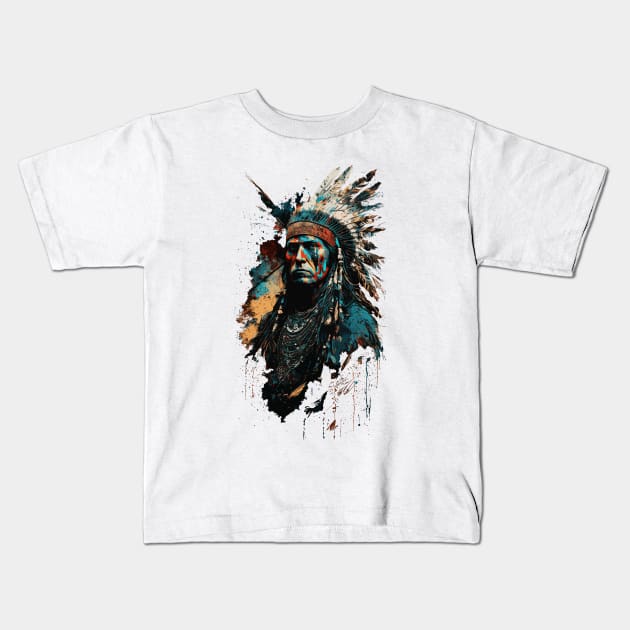 Native American Warrior V3 Kids T-Shirt by Peter Awax